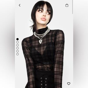 Disturbia Black Plaid Mesh Long Sleeve Crop Top